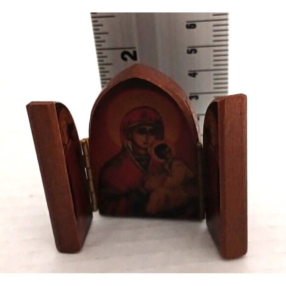 Vintage Triptych Wood Miniature Small Religious Folding Panels - Picture 4 of 9